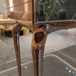 Rose Gold Console Table with Jeweled Botanical Panels and Sculptural Cabriole Legs